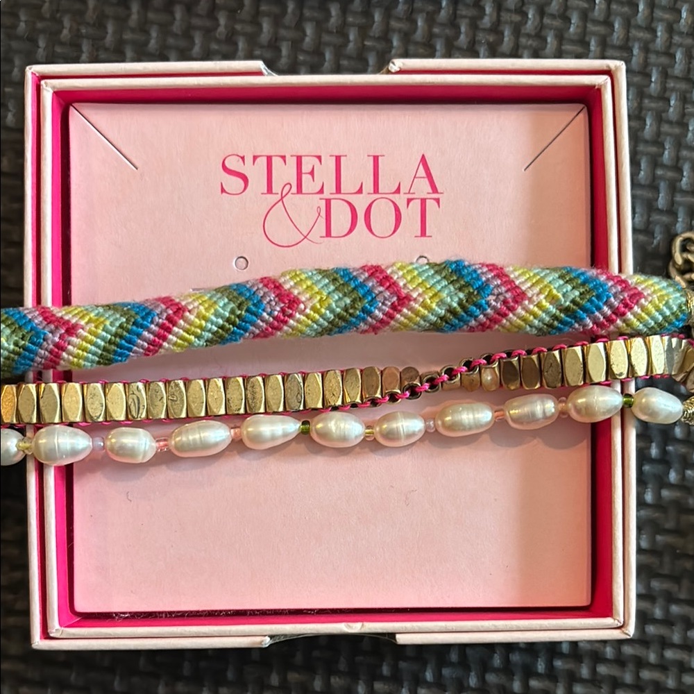 Stella & Dot Pink and Blue Braided Bracelet